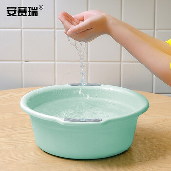安赛瑞 塑料洗脸盆 带孔双耳盆 工厂食堂车间加厚可壁挂清洗盆 小号 绿色 710824