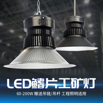 誉翊 鳍片led工矿灯 工厂车间仓库吊灯天棚灯室内球场照明灯 100W 黑色罩子 吊杆款配0.5米杆子+吸顶盘