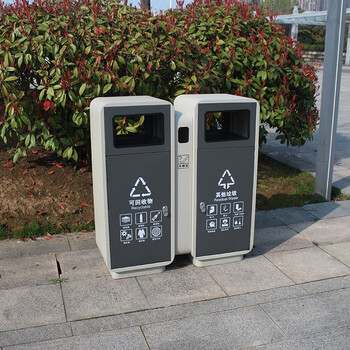 迪恩斯（DEANS）垃圾分类垃圾桶户外两分类环保垃圾箱室外小区街道广场大号商用果皮箱 白灰色烤漆