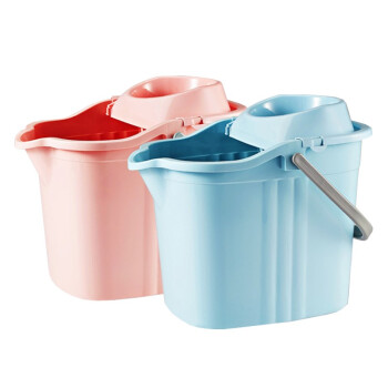 金诗洛 塑料清洁拖把桶 加厚手压带提手墩布脱水桶耐用简易办公司清洁拧水拖把 粉色拼接款 K404