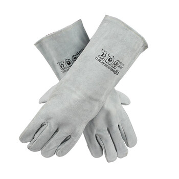 君御 Exsafety  7231二层加厚电焊手套加长40cm灰色全皮防火线焊接使用劳保手套 电焊手套*12副