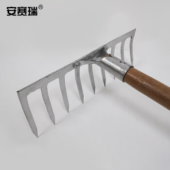 安赛瑞 松土耙 松土耙钉耙农具小铁耙泥耙木柄耙翻土枯草落叶耙 1.2米木柄9齿 530715
