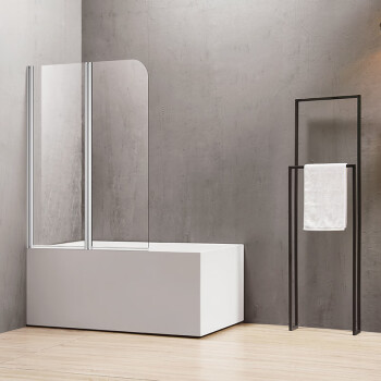 莱博顿折叠浴缸屏风卫生间一字形隔断折叠钢化玻璃 浴室淋浴洗澡 NF6222双折叠屏风 800宽*1350高（左方向）