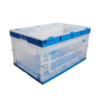 元汗K650-360玩具配件衣物可折叠收纳箱80升 透明蓝带开门 整理盒储物箱置物箱 定制