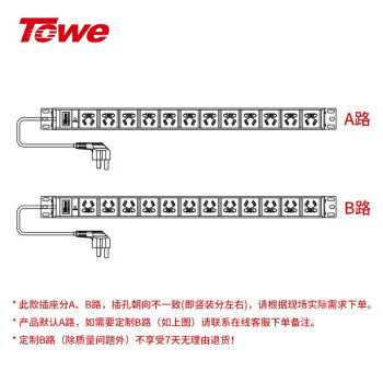 同为（TOWE）工业用12位国标竖装PDU机柜插座/电源分配单元16A4000W接线板