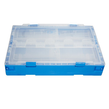 元汗K530-335玩具配件衣物可折叠收纳箱50升 透明蓝带开门 整理盒储物箱置物箱 定制