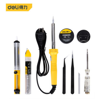 得力(deli) 电烙铁套装 外热式锡焊电烙铁焊接工具 9件套布包套装40W DL393009 400197