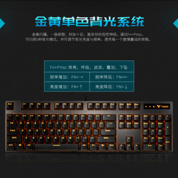雷柏（Rapoo） V500PRO单光版 有线背光机械键盘 104键全尺寸游戏电竞笔记本电脑办公吃鸡全键无冲键盘 茶轴