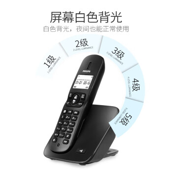 飞利浦（PHILIPS）无绳电话机 无线座机 子母机 办公家用 屏幕白色背光 持久待机 DCTG186（1+2）黑色