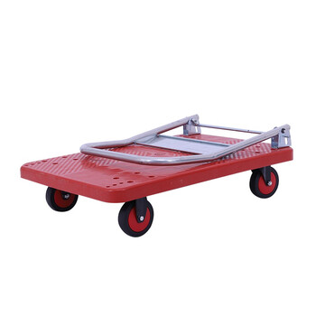 知旦手推车58*88*86cm承重600斤红色轻音款平板手推车塑料平板车TC709 5寸轻音轮