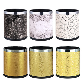 益美得 CY118 圆形客房垃圾桶 酒店卧室无盖直投果皮桶美观防漏阻燃双层皮革不锈钢圈 房间桶 黑色鳄鱼纹10L