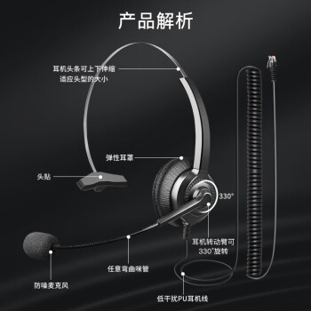 亿家通  单耳话务耳机Y300-RJ9水晶头 头戴式耳机/客服耳机/降噪电销耳麦/商务/移动办公通话 直连电话机