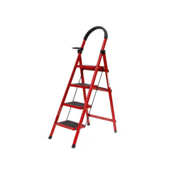 鸣固 红色人字梯子 折叠四步踏板爬梯加厚伸缩铝合金梯 登高梯 加厚四步梯多功能人字梯承重150kgZB1817