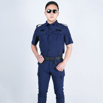 安美尚 ams 短袖速干套装 保安工作服套装 男士春夏薄款安保执勤作训服 蓝色 定做 L码 1套