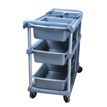 兰诗（LAUTEE）FH-1295 餐车三层推车收碗车带垃圾桶 双把手推车4盆2桶