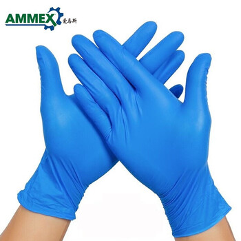 爱马斯（AMMEX）XNFST 一次性丁腈手套耐用型化工实验室加工 深蓝色 L码 定做 1盒（50双/盒)
