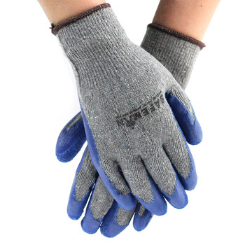 君御 7112纱线皱纹挂胶手套（灰纱蓝）12副/打*1打