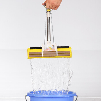 金诗洛 K101 大号海绵拖把 滚轮可伸缩直杆懒人挤水免手洗胶棉拖替换头 折叠27CM