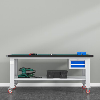 知旦重型工作台ZD8155工厂操作台多功能维修台2.1米吊二抽加层板带轮子