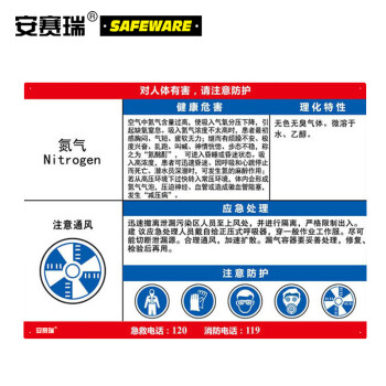 安赛瑞 14633 职业病危害告知牌(氮气)塑料板安全周知卡 60*45cm