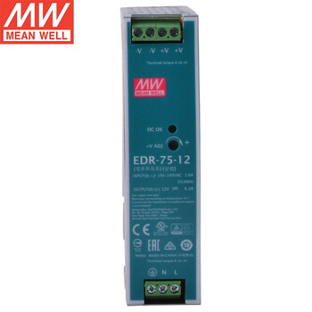 明纬（MEANWELL）开关电源12v  EDR-75-12 导轨安装开关电源(75W左右) EDR-75-12 12V6.3A输出 6.3A 12V 