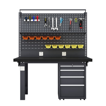 知旦灰色工作台ZD7219工具桌装配台四抽柜双挂板带棚板灯架1.8米钢板台面