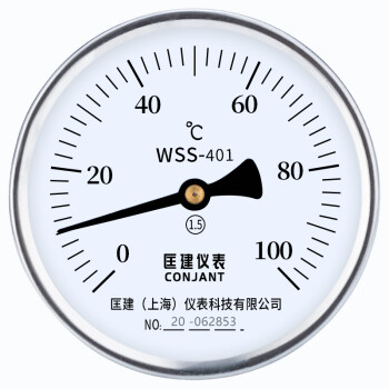 匡建仪表（CONJANT）wss-401双金属温度计0-400℃工业锅炉管道 指针温度表水温表 L=10CM 6分固定螺纹 