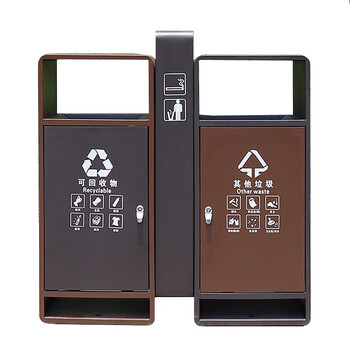兰诗 LAUTEE CY-314 户外分类垃圾桶垃圾箱街道广场环保果皮箱灭烟灰桶 咖啡色镀锌板