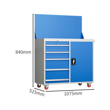 京顿重型工具柜工具车铁皮柜工具收纳存放柜五金零件柜带工具挂板 五抽一门