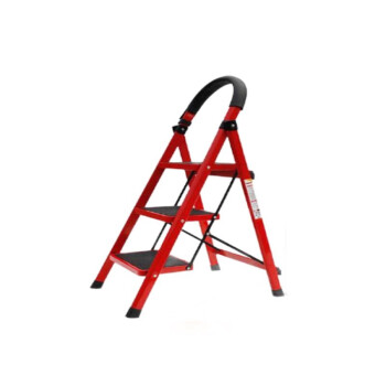 鸣固 红色人字梯子 折叠三步踏板爬梯加厚伸缩不锈钢梯 登高梯 加厚三步梯多功能人字梯承重150kg