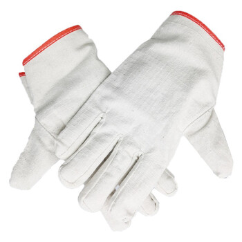 君御 2x2帆布手套双层24道线红边缝纫直筒袖口工厂通用白色劳保手套 双层帆布*10副