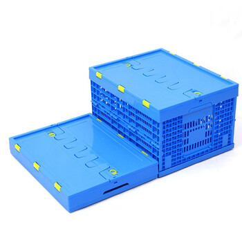 知旦折叠周转筐带盖 盖子可拆卸外径530*410*300mm工业塑料储物筐搬运筐物流箱611441蓝色