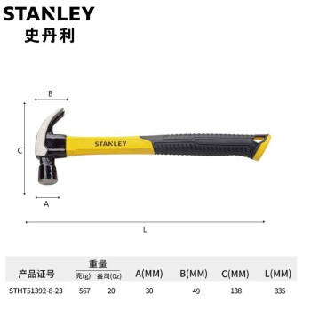 史丹利STANLEY 玻璃纤维柄羊角锤16oz特种钢铁锤木柄小锤子 STHT51391-8-23
