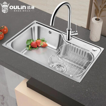 停售欧琳（OULIN）水槽单槽750*490厨房洗菜盆304不锈钢超大空间一体拉伸台上台下盆7549 配CFX001不锈钢龙头（台面宽度需≥590）