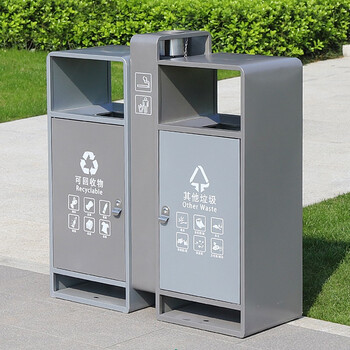 益美得 CY-317 户外分类垃圾桶室外两分类垃圾箱公园街道小区广场环保果皮箱灭烟灰桶商用 银灰色不锈钢