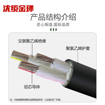 沈缆金环 ZR-YJLV-0.6/1KV-3*35mm² 国标铝芯阻燃电力电缆 1米