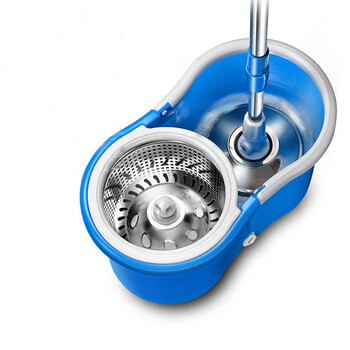 劳保佳 拖把 厂家直销双驱动旋转手压礼品拖把 墩布桶好神拖 拖把桶 蓝色 金属篮+普通杆+塑料盘