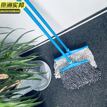 京洲实邦 蓝40cm 加厚棉线拖把老式普通宽头线吸水墩布物业酒店布条地拖 JZSB-8005