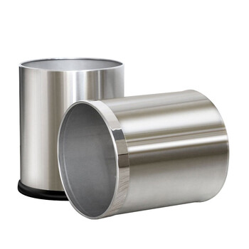 益美得 CY09 圆形不锈钢垃圾桶 酒店客房卧室厨房无盖直投垃圾桶阻燃防漏宾馆果皮桶 房间桶 钛金款双层14L