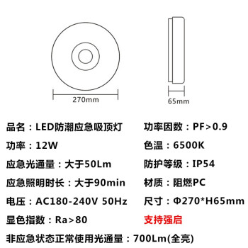 东君 LED防潮消防应急照明吸顶灯 IP54 支持强启 DJ-03A 12W 白光 1箱（20盏装)