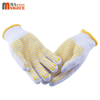 麦思格测(MASIGECE) 劳保点塑手套 MSGC-60 防滑7针棉纱手套 长度23CM 黄白 1双