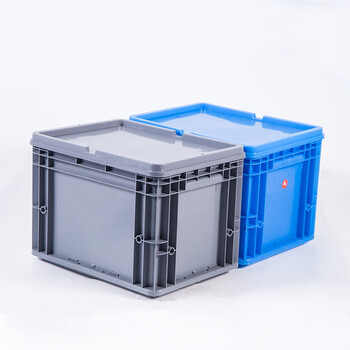 知旦 物流箱 外径:400*300*280mm工业塑料胶箱周转箱物流箱五金零件物料收纳箱 ZWL-400280P 蓝色平盖