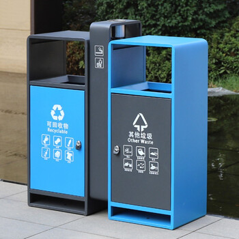 兰诗（LAUTEE）CY-323 户外垃圾桶垃圾箱环卫果皮箱烟头灭烟桶 蓝灰色不锈钢