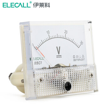 伊莱科(ELECALL)直流电压表85C1 指针式表头安装式小型机械伏特表1~3KV维修电压 白色 直流20V