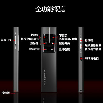 诺为 空中鼠标翻页笔教师用 PPT遥控笔 控制演示笔 激光笔翻页器 电子笔 空中飞鼠 N99 红光 黑色