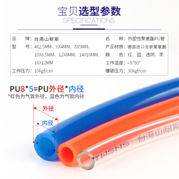 山耐斯（TWSNS）进口PU气管软管 台湾料PU8*5蓝色/80米 