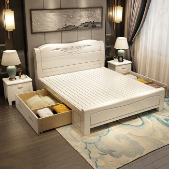 雅斯名尚中式全实木床现代简约主卧白色床18米单双人15m双人高箱储物