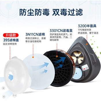 3M3200防毒面具防有毒气体防有机蒸气及酸性气体工业喷漆配3301滤毒盒