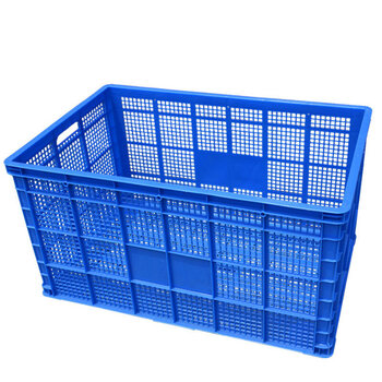 汉河HKCC03 塑料周转筐 收纳筐 快递筐 592筐（长条孔）加厚周转箱 框子篮子 2#蓝外尺寸610*410*260