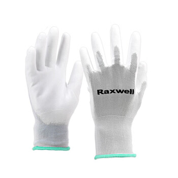 Raxwell劳保手套涤纶针织PU工作手套定做(掌浸)柔软透气舒适XL码 独立装 10副/包 RW2435